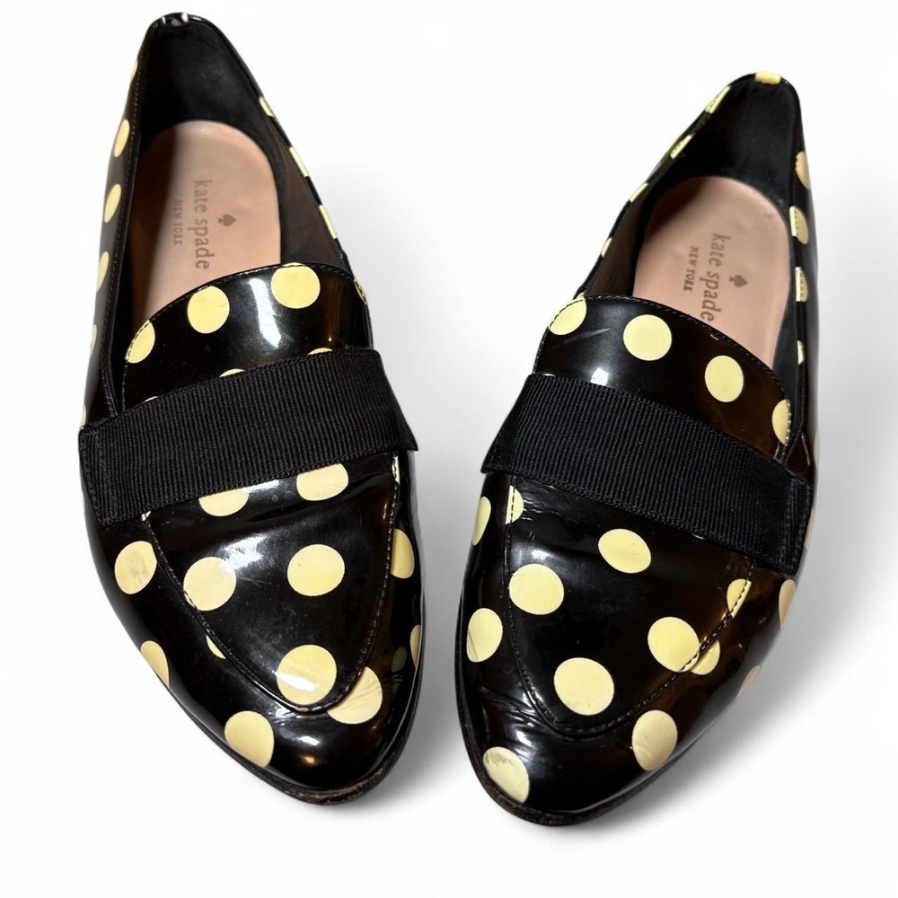 Kate Spade New York Corina loafers in black/white polka dot patent leather